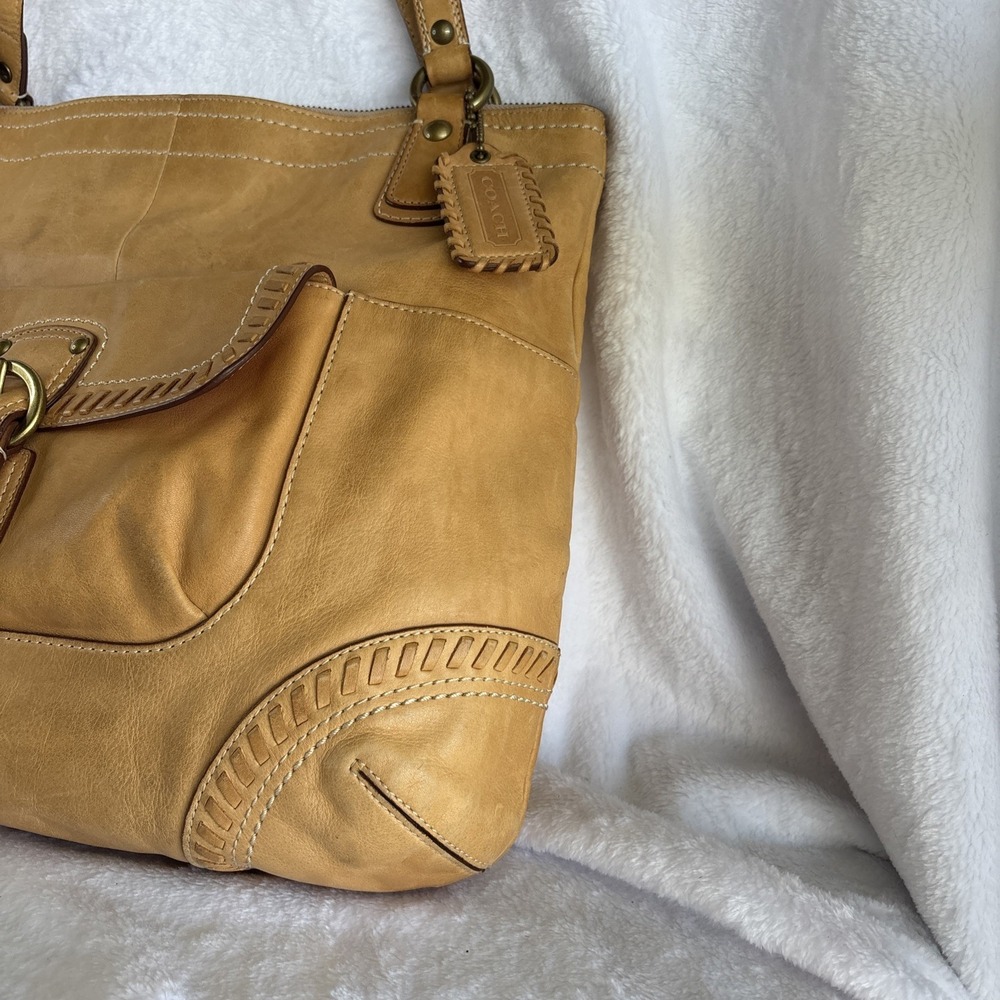 COACH Poppy Whipstitch Tote Bag Natural Tan Leather Large 19018 - Picture 7 of 16